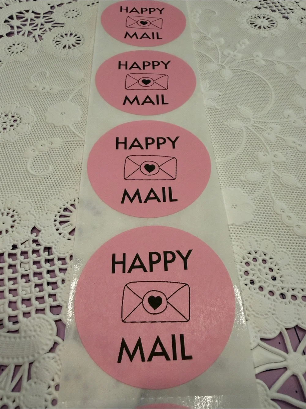 2” Happy Mail Pink Sticker Labels - Decorative Round Mail Seals